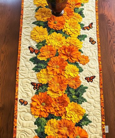 Bright Dia De Los Muertos Quilted Table Runner