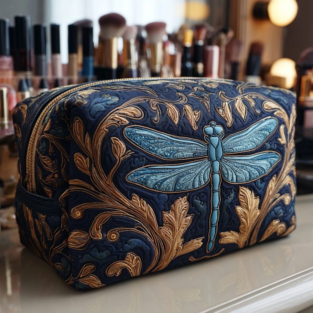 Bright Dragonfly Quilted Makeup Bag