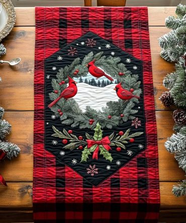 Bright Wings Of Winter Quilted Table Runner