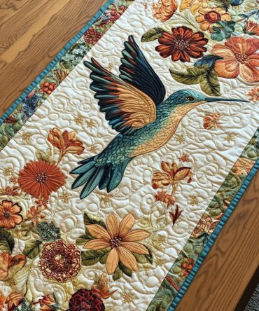Brilliant Hummingbird Quilted Table Runner