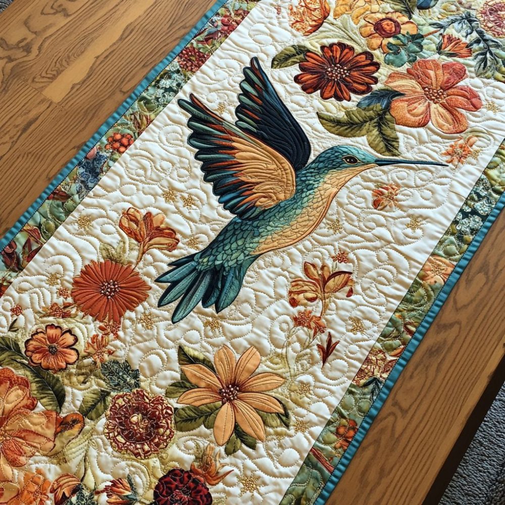 Brilliant Hummingbird Quilted Table Runner