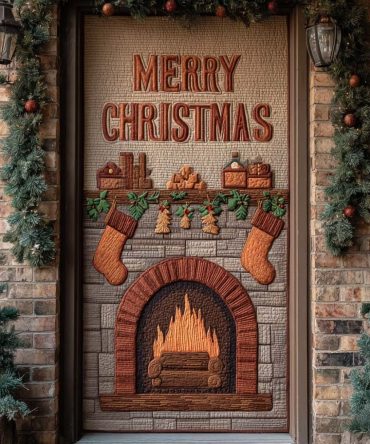 Brown Holiday Hearth Quilted Door Cover