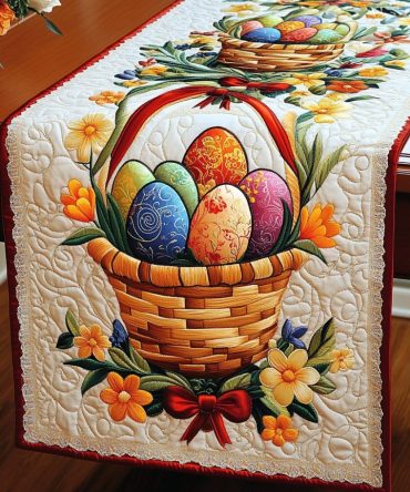Bunny Cross Bloom Quilted Table Runner