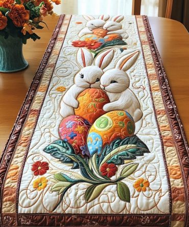 Bunny Egg Pair Quilted Table Runner