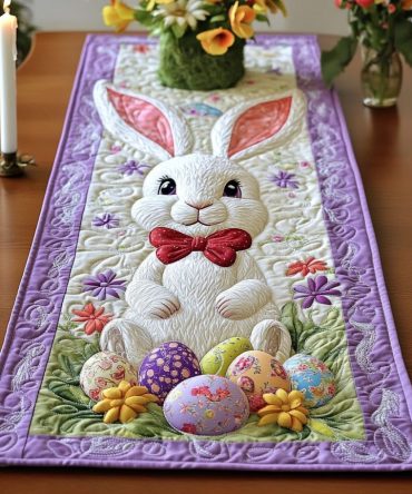 Bunny Purple Haven Quilted Table Runner