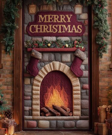 Burgundy Trim Fireplace Quilted Door Cover