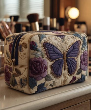Butterfly Bloom Quilted Makeup Bag