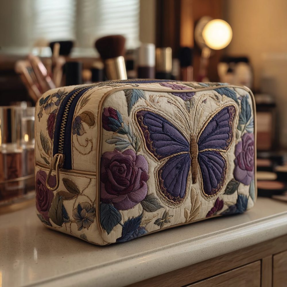 Butterfly Bloom Quilted Makeup Bag