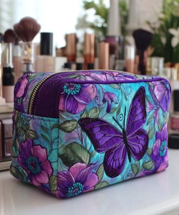 Butterfly Bloom Quilted Makeup Bag