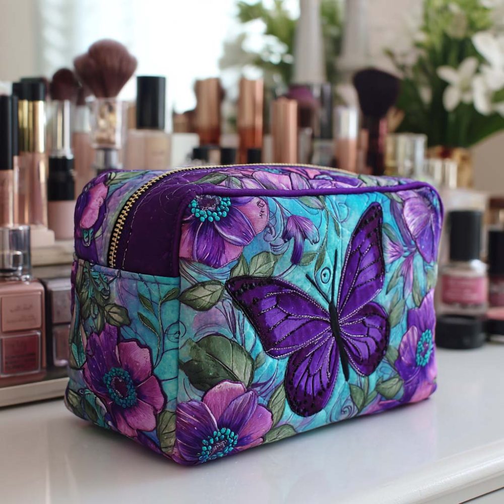 Butterfly Bloom Quilted Makeup Bag