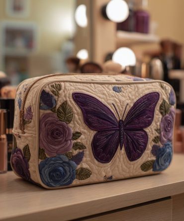 Butterfly Charm Quilted Makeup Bag