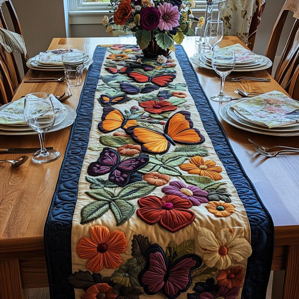 Butterfly Elegance Quilted Table Runner