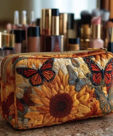 Butterfly Glow Quilted Makeup Bag