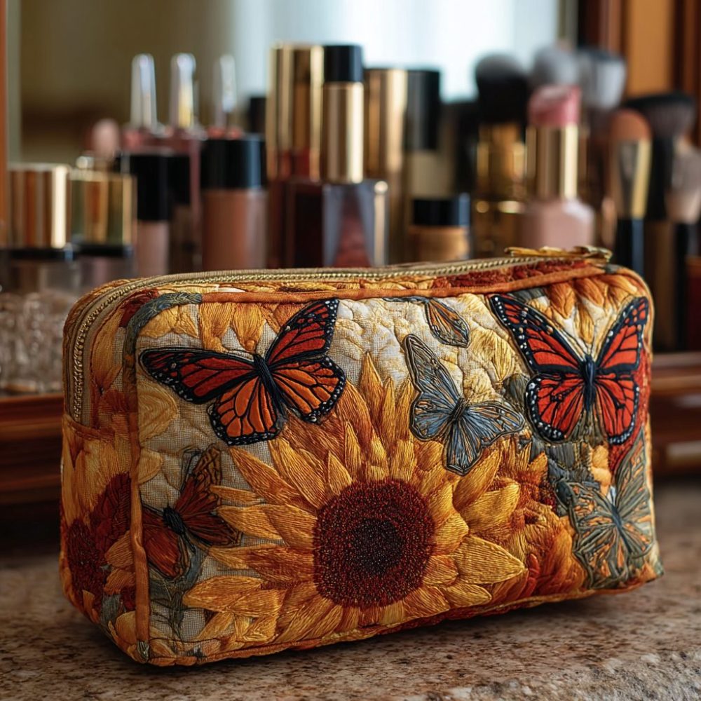 Butterfly Glow Quilted Makeup Bag
