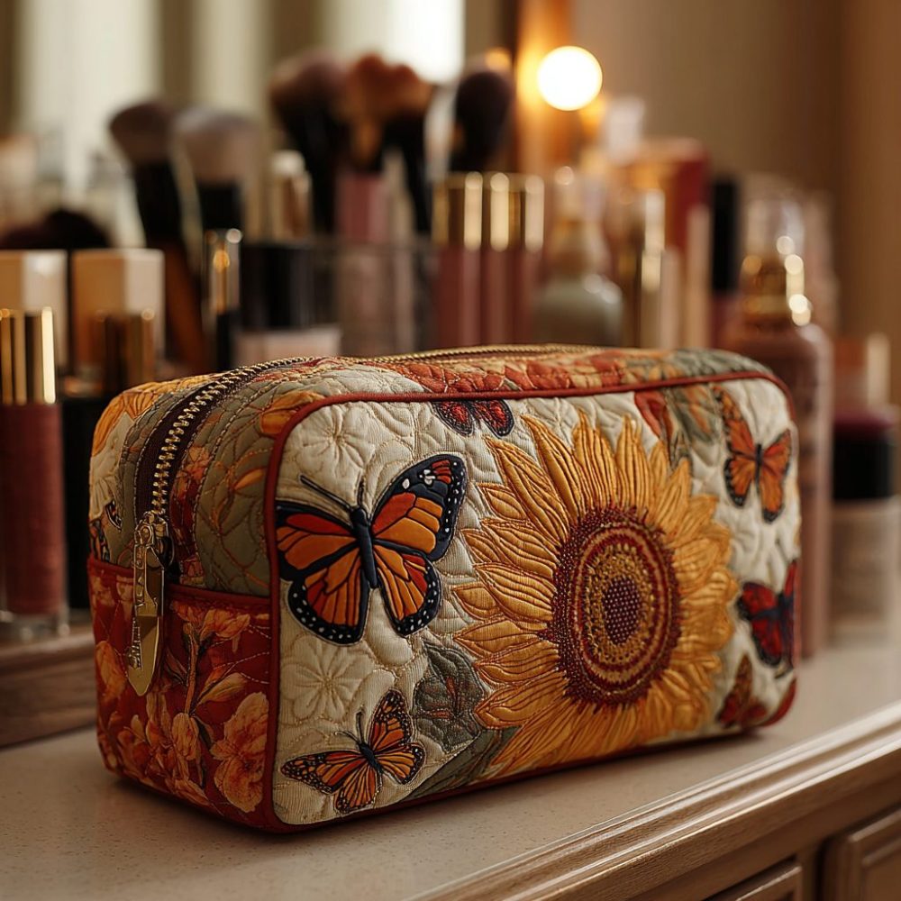 Butterfly Haven Quilted Makeup Bag