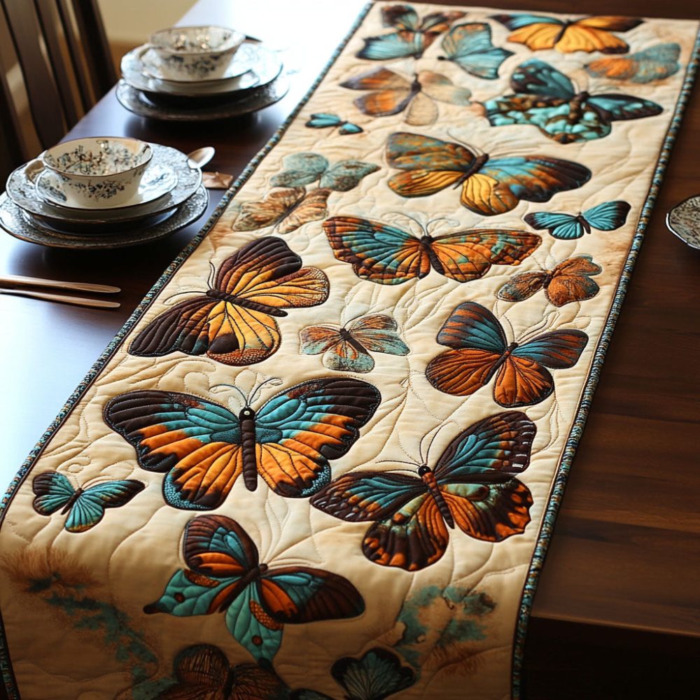 Butterfly Symphony Quilted Table Runner