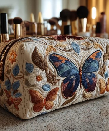 Butterfly Whisper Quilted Makeup Bag