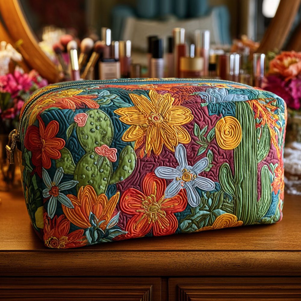 Cactus Carnival Quilted Makeup Bag