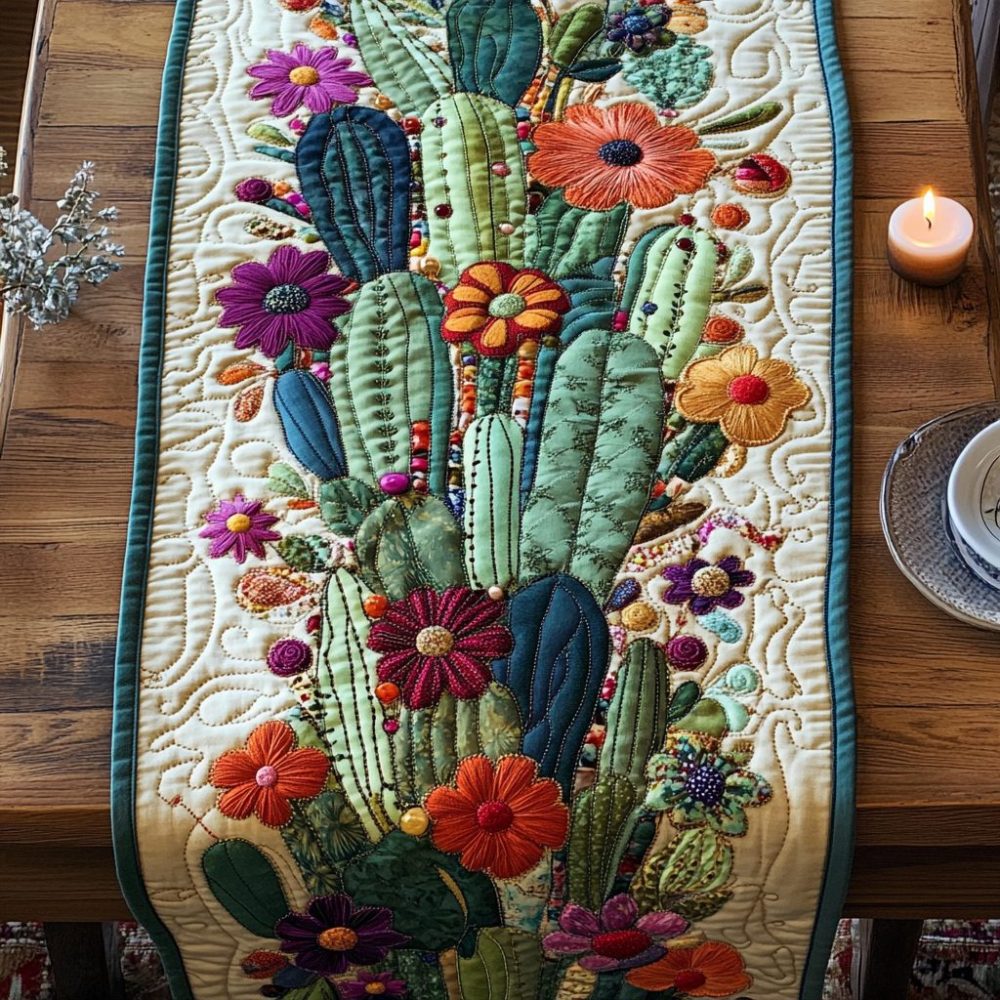 Cactus Charm Quilted Table Runner