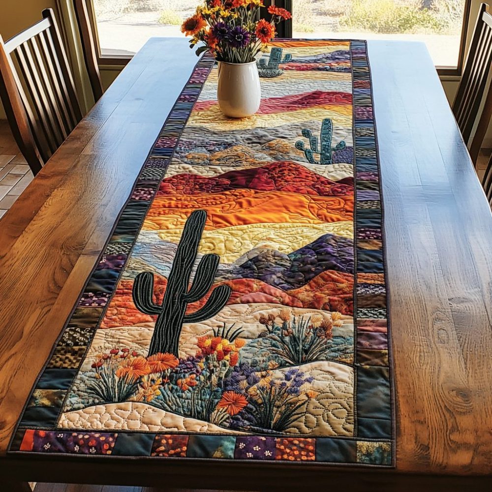 Cactus And Sun Quilted Table Runner