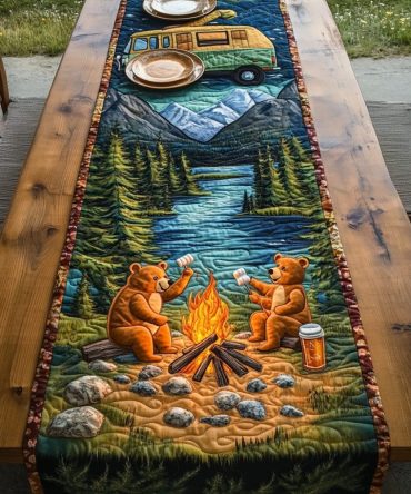 Camping Vibes Bear Quilted Table Runner