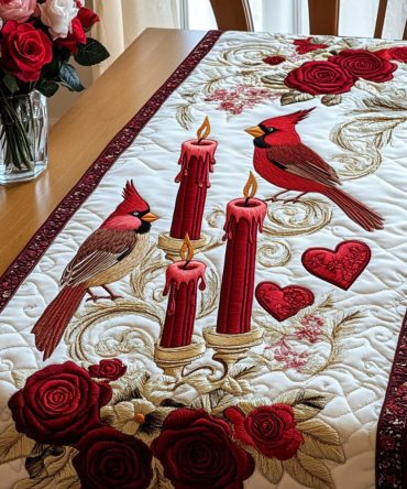 Candle Cardinals Quilted Table Runner