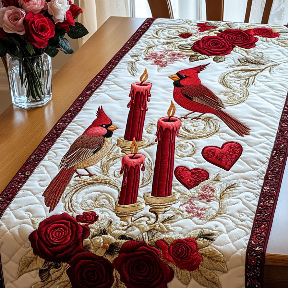 Candle Cardinals Quilted Table Runner