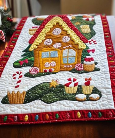 Candy Cane Wishes Quilted Table Runner