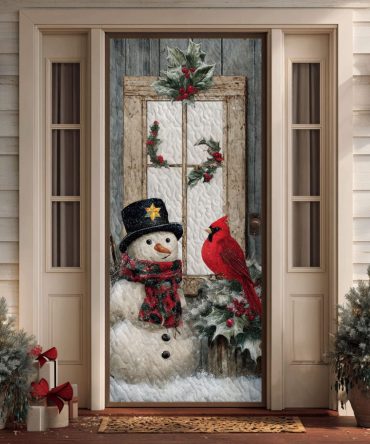 Cardinal Snowman Quilted Door Cover