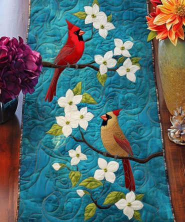 Cardinal Blossom Quilted Table Runner