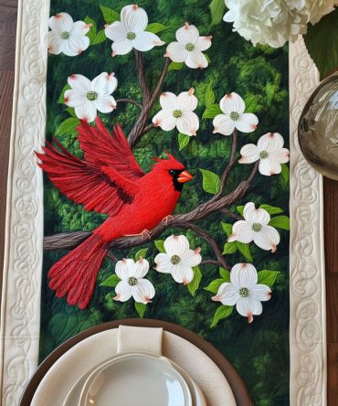Cardinal Blossom Quilted Table Runner