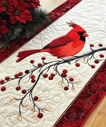 Cardinal Christmas Serenade Quilted Table Runner