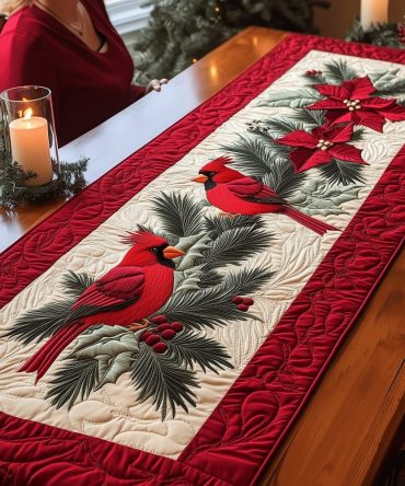 Cardinal Couple Quilted Table Runner