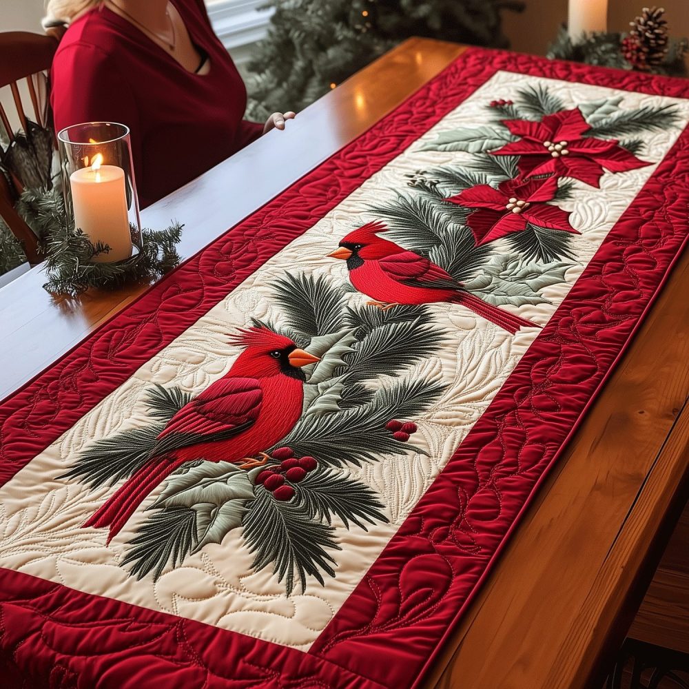 Cardinal Couple Quilted Table Runner