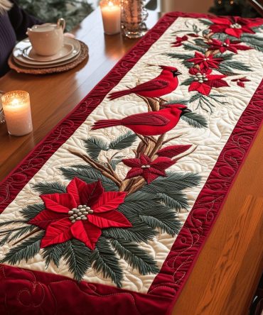 Cardinal Cuddle Quilted Table Runner