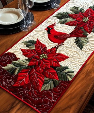 Cardinal Elegance Quilted Table Runner
