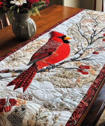 Cardinal Elegance Quilted Table Runner