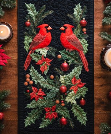 Cardinal Holiday Quilted Table Runner