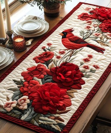 Cardinal Petals Quilted Table Runner