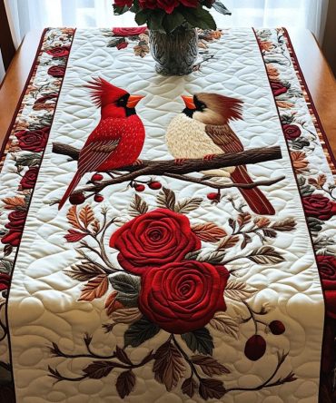 Cardinal Roses Quilted Table Runner