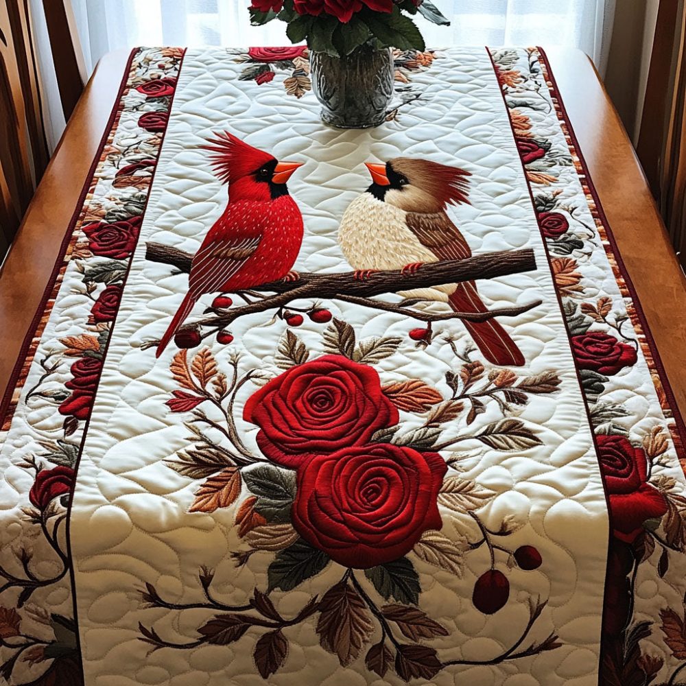 Cardinal Roses Quilted Table Runner