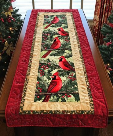 Cardinal Snowy Perch Quilted Table Runner
