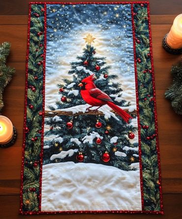 Cardinal Sparkle Quilted Table Runner