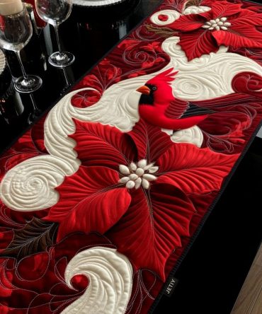 Cardinal Waves Quilted Table Runner