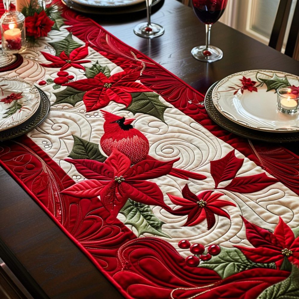 Cardinal Winter Garden Quilted Table Runner
