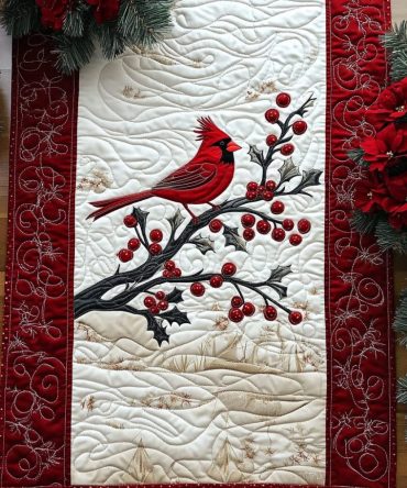 Cardinal Winter Harmony Quilted Table Runner