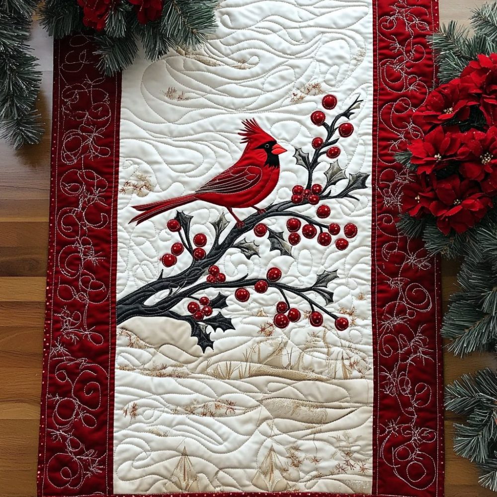 Cardinal Winter Harmony Quilted Table Runner