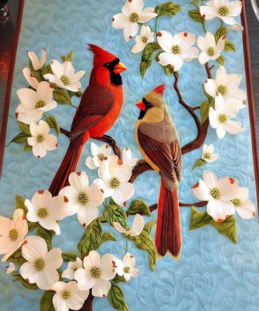 Cardinal And Flowers Quilted Table Runner