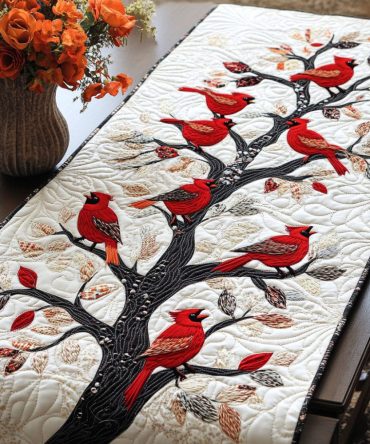 Cardinals Gathering Quilted Table Runner