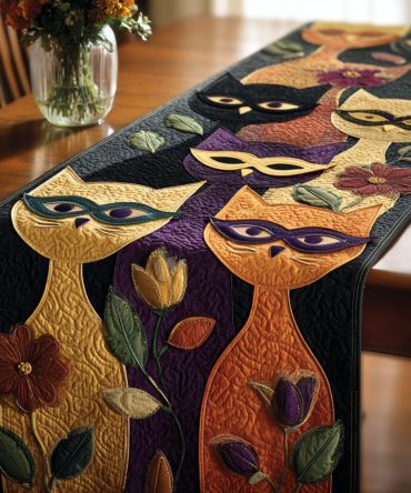 Carnival Cat Quilted Table Runner